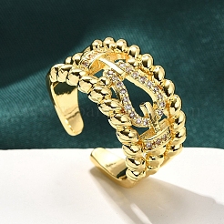 Rack Plating Brass Micro Pave Clear Cubic Zirconia Cuff Finger Rings for Women&nbsp;RJEW-M028-30G-03
