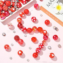 DIYジュエリー作成キット  アクリル＆樹脂＆プラスチックビーズ50個を含む  ポリマー粘土ラインストーンビーズ50個  50個真鍮ラインストーンスペーサービーズ  混合図形  レッド  20mm  穴：2.5mm&nbsp;DIY-CJ0003-37