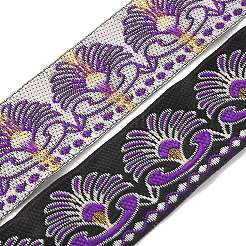 エスニック風刺繍ポリエステルリボン  ジャカードリボン  服飾材料  青紫色  花柄  1-3/8インチ（34mm）  約7.66ヤード（7m）/ロール&nbsp;OCOR-WH0077-29E