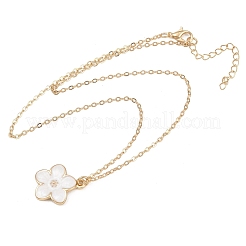 女性用合金エナメルホワイトフラワーペンダントと鉄チェーンネックレス  ゴールドカラー  16.30インチ（41.4cm）&nbsp;NJEW-A066-04G