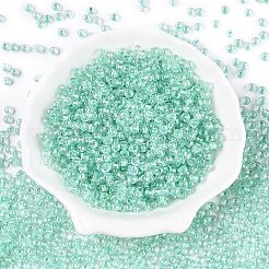 透明な内側の色のガラスシードラウンドビーズ6/0個  丸い穴  アクアマリン  4x3mm  穴：1.2mm  4500個/ポンド&nbsp;SEED-N006-004C