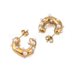 Ion Plating(IP) 304 Stainless Steel with ABS Imitation Pearl Stud Earrings for Women&nbsp;EJEW-N055-17G