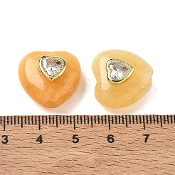 天然なトパーズのヒスイのビーズ  ハート  真鍮製のマイクロパヴェと透明キュービックジルコニアの金具を使用  ゴールドカラー  18x18.5x10.5mm  穴：2.5mm&nbsp;GG-CBA67BD-03G-G