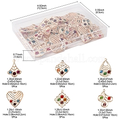 30Pcs 6 Styles Iron & Glass Pendants&nbsp;IFIN-FS0001-52