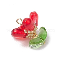 真鍮ガラスの花のペンダント  クリムゾン  22x18.5x18.5mm  穴：3.5x3.5mm&nbsp;PALLOY-MZ00630-05