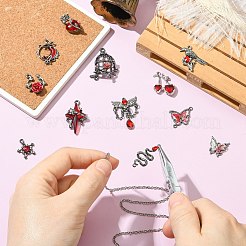 ゴシック合金ラインストーンペンダント12個、12スタイル  ガンメタ色  混合図形  16~33x13~23.5x3~11mm  穴：1.2~6mm  1個/スタイル&nbsp;FIND-CJ0004-81