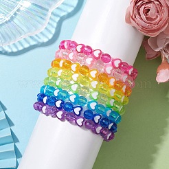 8Pcs 8mm Faceted Round & Heart Acrylic Beaded Stretch Bracelet Sets&nbsp;BJEW-JB10240-02