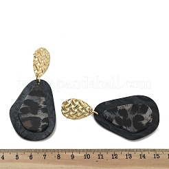304ステンレススチールヒョウスタッドピアス  アクリルと  ブラック  74x35mm&nbsp;EJEW-Z084-14G-01