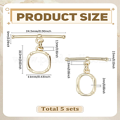 真鍮トグル留め具 5袋  オーバル  ニッケルフリー  ゴールドカラー  24mm  バー：24.5x6x2.5mm  穴：1.5mm  オーバル：16.5x11x2mm  穴：1.5mm  丸カン：5x0.8ミリ  内径：3mm&nbsp;KK-LP0004-33