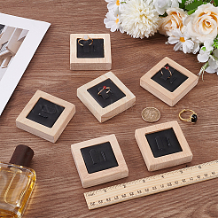 木製のカップルリングディスプレイ  内部の模造革  正方形  ブラック  5.9x5.9x1.65cm&nbsp;RDIS-WH0009-030A