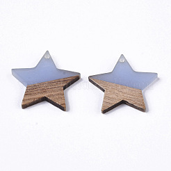 透明樹脂＆ウッドペンダント  スター  ライトスチールブルー  26x28x4mm  穴：1.6mm&nbsp;RESI-T023-23-B01