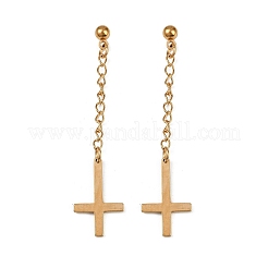Christian Upside Down Cross 201 Stainless Steel Dangle Stud Earrings&nbsp;EJEW-P314-01B-G