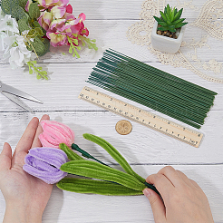 鉄製の茎の花の棒100本  プラスチック製のパーツと  造花ブーケサポート用  グリーン  205x2mm&nbsp;AJEW-SP0003-73C