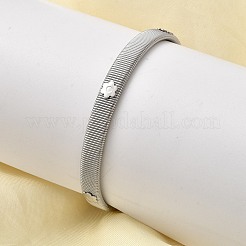304ステンレススチール製フラットスネークチェーンカフバングル（女性用）  花柄  ステンレス鋼色  内径：2-1/2x2-1/4インチ（6.2x5.8cm）&nbsp;BJEW-A067-01P