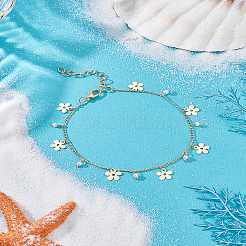 1Pc Brass Curb Chain Flower Charm Anklets&nbsp;AJEW-LP0007-64