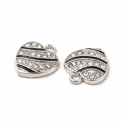 合金エナメルチャーム  クリスタルラインストーン付き  ハートチャーム  プラチナ  15x13.5x3mm  穴：2mm&nbsp;PALLOY-I217-32P