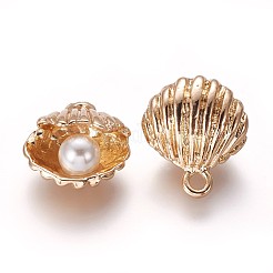 合金ペンダント  アクリル模造パール付き  シェル  ゴールドカラー  16.5x14.5x9mm  穴：1.8mm&nbsp;PALLOY-E423-03G