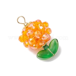 花のガラスペンダント  304ステンレススチールループ付き  ファセット(32ファセット)  ゴールド  27.5~28x17~17.5mm  穴：3.5x3mm&nbsp;PALLOY-MZ00805-04