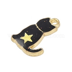 合金エナメルチャーム  星のチャーム入り猫  ゴールドカラー  ブラック  15.5x11x2mm  穴：1.4mm&nbsp;PALLOY-V003-02G-03