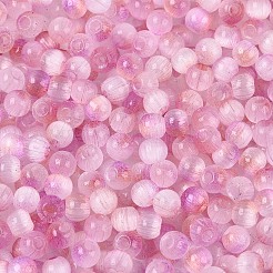 ドローベンチスタイルのガラスシードビーズ  ラウンド  模造キャットアイビーズ  丸い穴  ツートン  パールピンク  4mm  穴：1.2~1.5mm  約5625個/ポンド&nbsp;SEED-Q039-01C