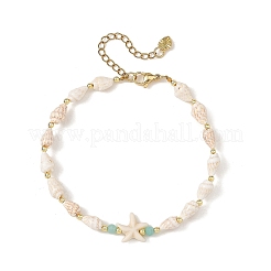2Pcs 2 Styles Summer Beach Natural Sea Shell Conch & Synthetic Turquoise Beaded Anklet Sets for Women&nbsp;AJEW-AN00886