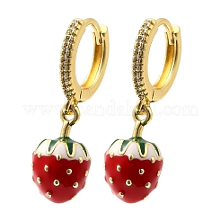 Brass Micro Pave Clear Cubic Zirconia Strawberry Dangle Earrings&nbsp;EJEW-L305-01G
