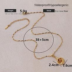 ヴィンテージ 304 ステンレススチール製フラワーペンダントネックレス（女性用）  ゴールドカラー  14.96インチ（38cm）&nbsp;UY1558