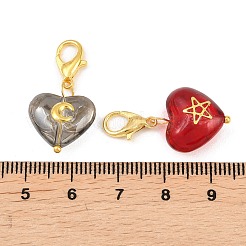 ハートと星と月の太陽のガラスペンダント装飾6個  合金製カニカン付き  ミックスカラー  27mm&nbsp;HJEW-JM03166