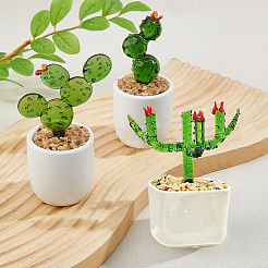 3Pcs 3 Styles Lampwork Cactus Display Decoration&nbsp;DJEW-DC0001-16B