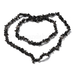 ナチュラルシルバー光沢黒曜石チップビーズ連売り  1~8x5~17x5~8mm  穴：0.9~1mm  30.31~31.50''（77~80センチメートル）&nbsp;G-M205-07A