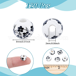 120Pcs Floral Printed Porcelain Beads&nbsp;PORC-UN0001-05B