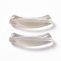 UVメッキ透明レインボー虹色アクリルビーズ  カーブチューブ  透明  32~33x10x8mm  穴：1.6mm&nbsp;OACR-A016-01M