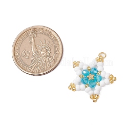 ガラスシードビーズの星型ペンダント  304ステンレススチール製丸カン付き  ミックスカラー  21.5x22x4.5mm  穴：3mm&nbsp;PALLOY-MZ00541