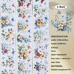 2Rolls 2 Colors Flower Pattern Planner Stickers PET Adhesive Tape&nbsp;DIY-CN0001-42A