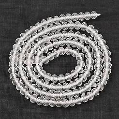 天然石クオーツクリスタルビーズ連売り  多面カット  ロッククリスタルロンデルビーズ  4x3mm  穴：0.7mm  約131~133個/連  15.35''（39センチメートル）&nbsp;G-K376-B02-02