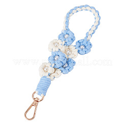 手編みの花のペンダント装飾  合金回転式ナスカン付き  空色  205x32mm&nbsp;KEYC-TAC0009-02KCG-04