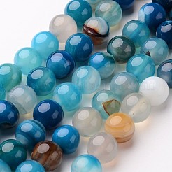 天然石縞瑪瑙/バンデットアゲートビーズ連売り  ラウンド  染め＆加熱  ミックスカラー  8mm  穴：1mm  約48個/連  14.1インチ&nbsp;G-D845-01-8mm