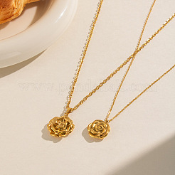 304 Stainless Steel Vintage 3D Rose Flower Pendant Necklaces for Women&nbsp;AM0132