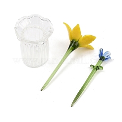 Handmade Lampwork Birthday Flower & Vase Set for Tabletop Display&nbsp;LAMP-D007-002C