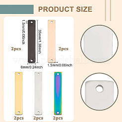 10個5色304ステンレススチールコネクタチャーム  長方形  ミックスカラー  35x6x1.5mm  穴：1.5mm  2個/カラー&nbsp;FIND-BC0003-44