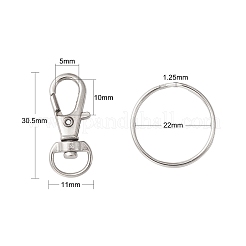 25本合金スイベルカニカン  スイベルスナップフック  キーホルダー25個付き  プラチナ  カニカン:30.5x11mm  穴：5x10mm&nbsp;PALLOY-CJ0003-02
