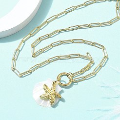 Summer Beach 304 Stainless Steel Pendant Paperclip Chain Necklaces&nbsp;STAS-Z105-07G-01