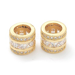 真鍮クリアキュービックジルコニアヨーロピアンスタイルビーズ  大穴ビーズ  カドミウムフリー＆鉛フリー  長持ちメッキ  コラム  ゴールドカラー  10.5x9mm  穴：6.2~6.3mm&nbsp;ZIRC-B010-01G
