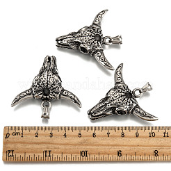 316サージカルステンレススチール製ビッグペンダント  牛の頭蓋骨  アンティークシルバー  43x50x11mm  穴：8x4mm&nbsp;STAS-E070-29