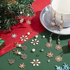 クリスマスの雪の結晶のイヤリング作りキット  ガラスパールとバイコーンビーズを含む  鉄棒リンクコネクター  合金リンクとペンダント  真鍮のピアスフック  ミックスカラー  162個/箱&nbsp;DIY-SC0022-84