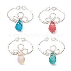 4Pcs Glass Open Cuff Rings for Women&nbsp;RJEW-TA00219-02