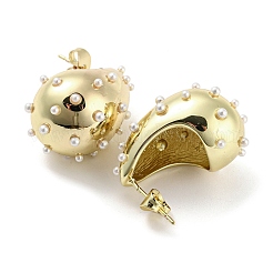 ABSイミテーションパールビーズ付き真鍮ティアドロップスタッドピアス  18KGP本金メッキ  25x17mm&nbsp;EJEW-I300-01G