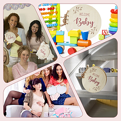 Round with Word Welcome Baby Wood Baby Shower Guest Book Alternatives for Boy or Girl&nbsp;DIY-WH20002-58A