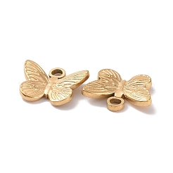 イオンプレーティング（IP）304ステンレススチールチャーム  蝶  ゴールドカラー  12x15x3mm  穴：2mm&nbsp;X-STAS-C059-04G