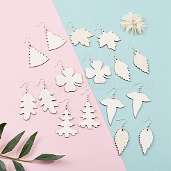 DIYダングルピアス作成キット  真鍮製のピアスフック付き  未完成の木の葉のペンダント  銀  ペンダント：64ピース/セット&nbsp;DIY-SC0011-06
